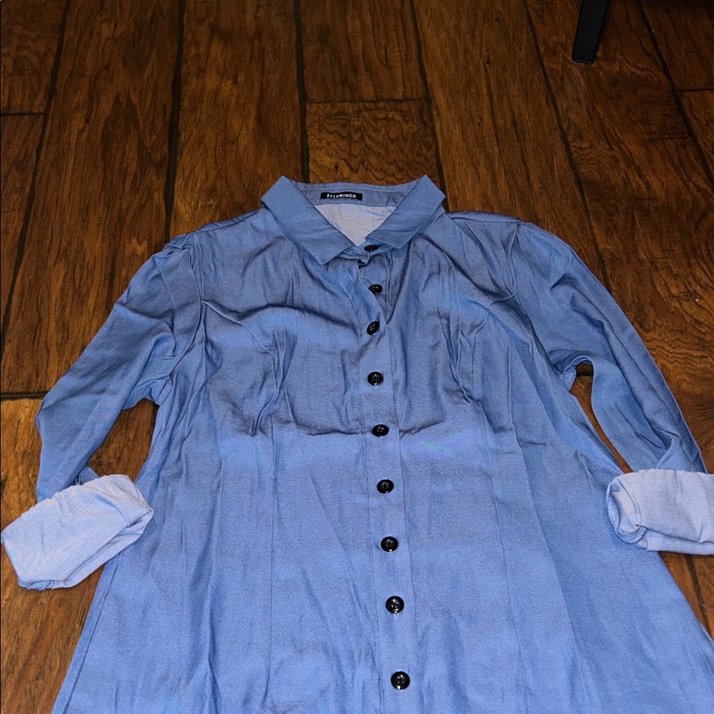 NWOT Blue Button-Front Maxi Shirt Dress - Women - Picture 4 of 5